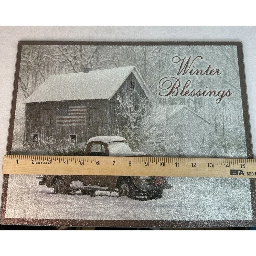 Tempered Glass Cutting Board, 12 by 16 Inches Vintage Truck Winter Blessings